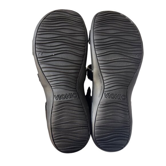 Vionic Sz 10 Black Patent Leather Slide Sandals With Adjustable Buckles - Picture 7 of 8